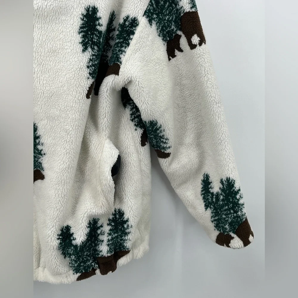 ⭐️Vintage Country Woods Forest Print Cream Fleece Zip-Up Hoodie